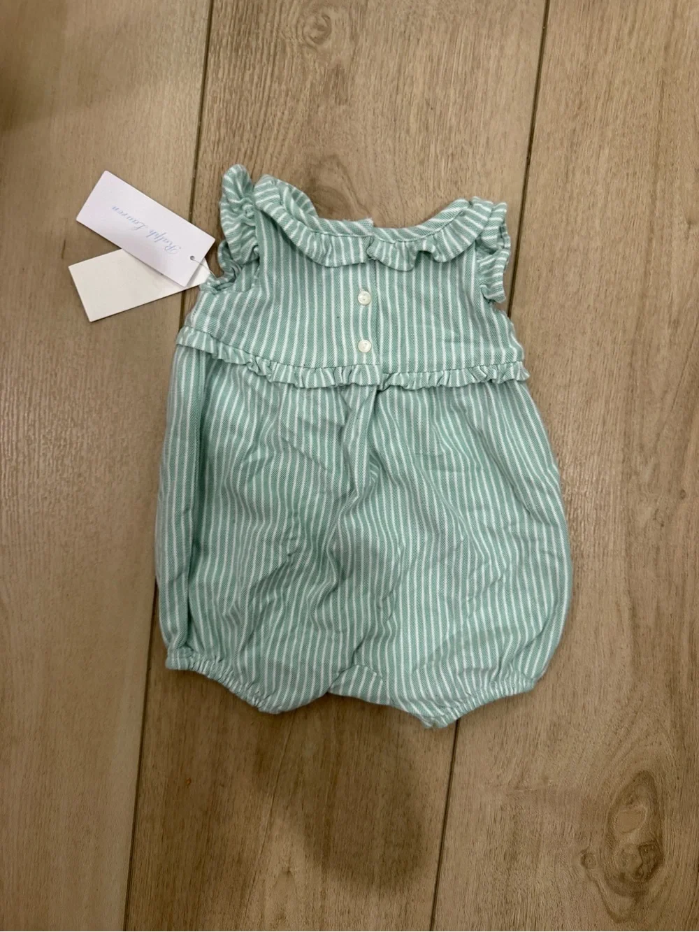 Ralph Lauren Mint Green & White Striped Ruffle Bubble Romper